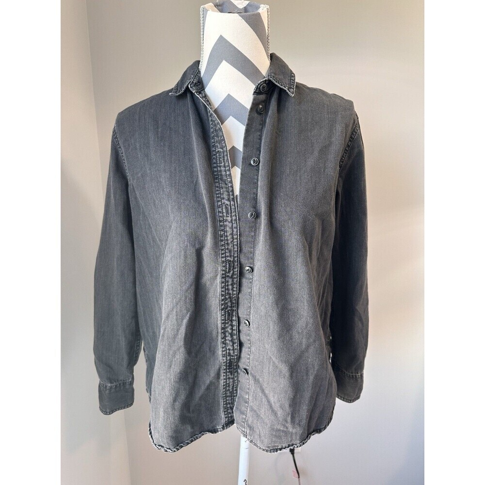 Madewell Washed Black Denim Button Up Shirt 100% Cotton Long Sleeve XS Oversized